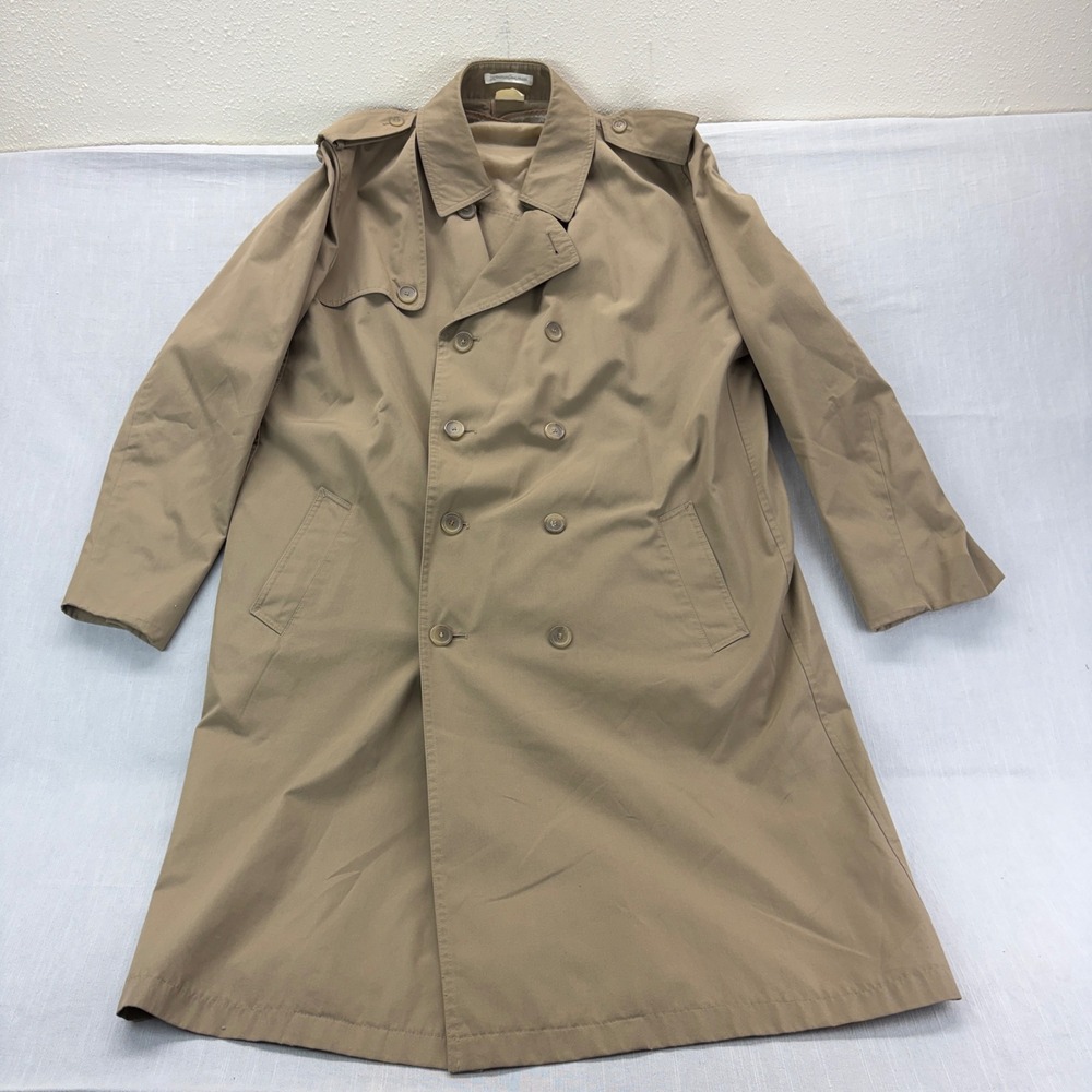Wearin Good Health Trench Coat Mens 46 Double Breasted Tan Long Rain Jacket